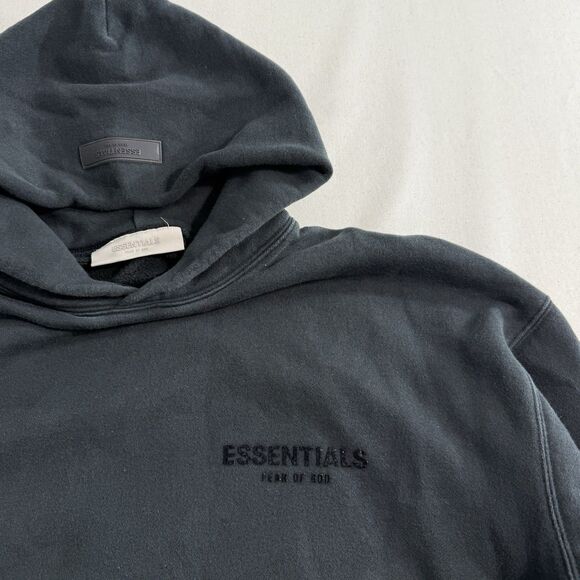 Fear of God Essentials Pullover Hoodie Men Small Faded Black Sweatshirt - Picture 5 of 11